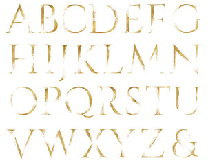 Golden glitter capital letters with dispersion effect isolated illustration , festive design element