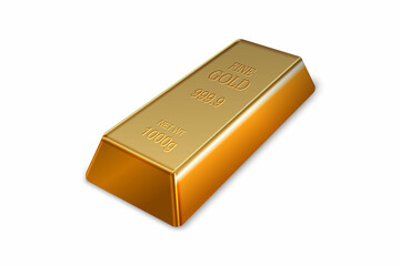 3d realistic gold bar on a white background.