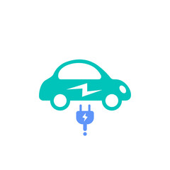 electric car charging mode energy refuel in progress icon vector illustration. ev vehicle with plug in cable symbol graphic design