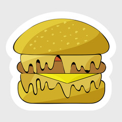 Sticker Style Burger Element On Gray Background.