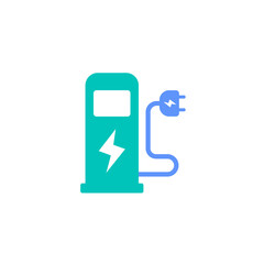 electric car battery energy charging spot terminal icon vector illustration with electricity plug in cable and voltage bolt indicator symbol graphic design.