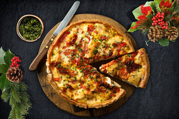 pizza on a wooden board