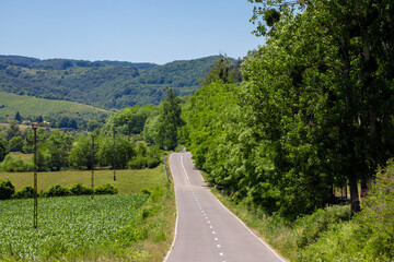 a narrow road through the countryside