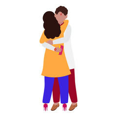 Faceless Indian Young Boy Hugging To His Sister On White Background.