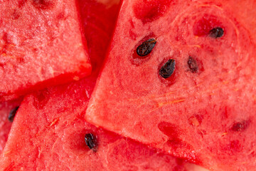 Juicy fresh watermelon macro, delicious summer food, creative background - obrazy, fototapety, plakaty
