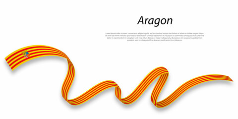 Waving ribbon or stripe with flag of Aragon - obrazy, fototapety, plakaty