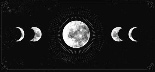 Dark night sky with full moon illustration