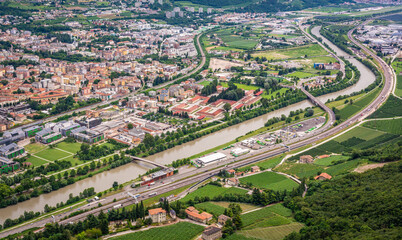 panoramic view of the city of trento from Sardagna, a town in the province of Trento, Trentino Alto Adige, northern Italy