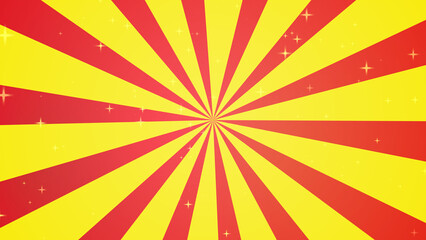 放射線_集中線（赤_黄）とパーティクルの背景のイラスト