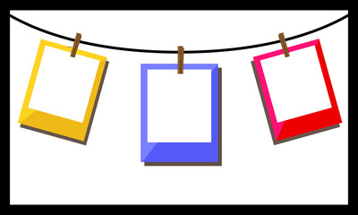 Retro photo frames hanging. Empty photo cards vector isolated. 