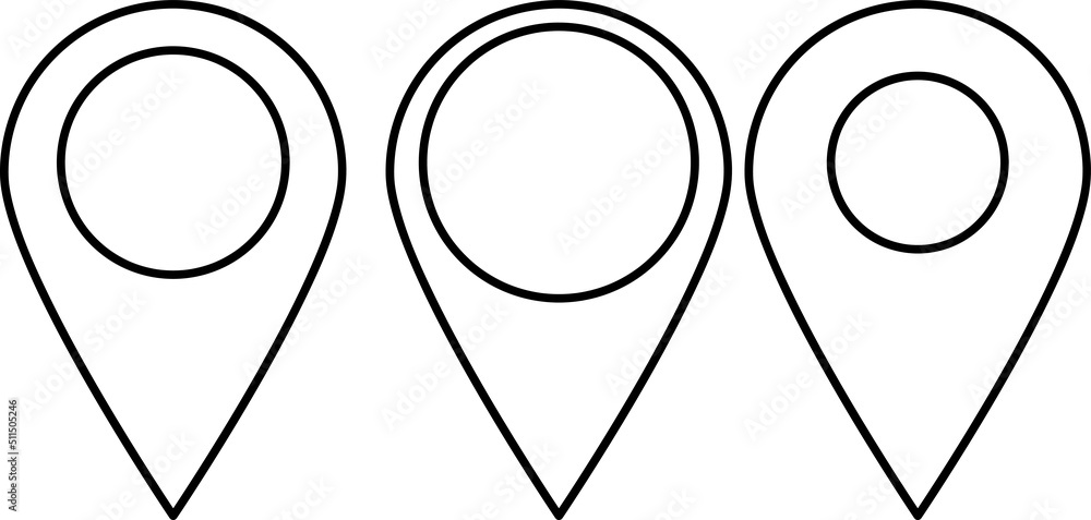Aufkleber map point, location pin, vector icon for mapping and satellite allocation set isolated on white back