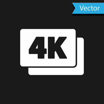 White 4k Ultra HD icon isolated on black background. Vector