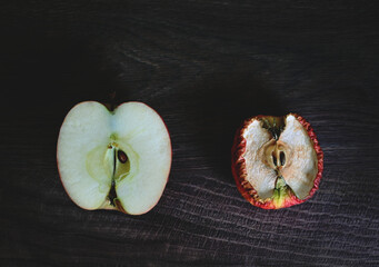 red apple on a brown background