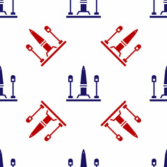 Blue and red Place De La Concorde in Paris, France icon isolated seamless pattern on white background. Vector