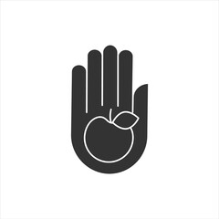  Hand with apple glyph icon.Food limited. Diet. Only fresh fruit. Hand concept.Filled flat sign. Isolated silhouette vector illustration