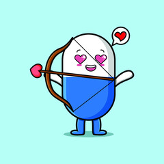 Cute cartoon mascot character romantic cupid capsule medicine with love arrow in modern design 