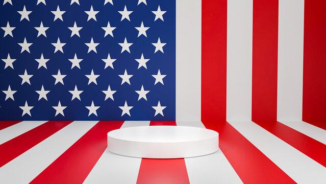 3D render white stage on Flag of the United States