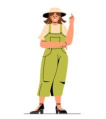 People pointing at something. Model for advertising posters. Farmer woman and agriculture. Stickers for social media, online marketing and promotion on Internet. Cartoon flat vector illustration