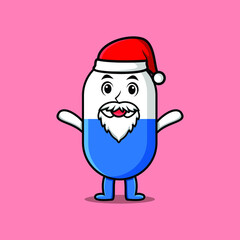 Cute Cartoon mascot character Capsule medicine santa claus character christmas in modern design style 