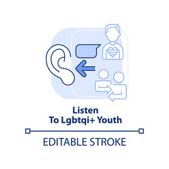 Fototapeta premium Listen to LGBTQI youth light blue concept icon. Be understanding. Support LGBT youth abstract idea thin line illustration. Isolated outline drawing. Editable stroke. Arial, Myriad Pro-Bold fonts used