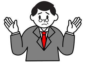 お手上げポーズのスーツ姿の男性