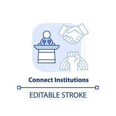 Connect institutions light blue concept icon. Social organizations. State support abstract idea thin line illustration. Isolated outline drawing. Editable stroke. Arial, Myriad Pro-Bold fonts used