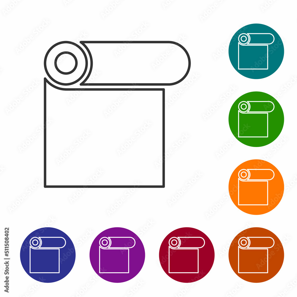 Poster black line roll of paper icon isolated on white background. set icons in color circle buttons. vecto