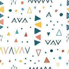 Seamless abstract pattern with multi-colored elements in Scandinavian style, for children's textiles, wrapping paper, wallpaper