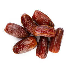 Dry dates isolated on white background. Top view. Flat lay pattern.
