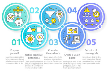Adaptability tips circle infographic template. Embrace changes. Data visualization with 5 steps. Editable timeline info chart. Workflow layout with line icons. Myriad Pro-Regular font used