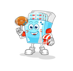 medicine package playing rugby character. cartoon mascot vector