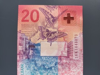 individual details of the Swiss Franc 20 cash