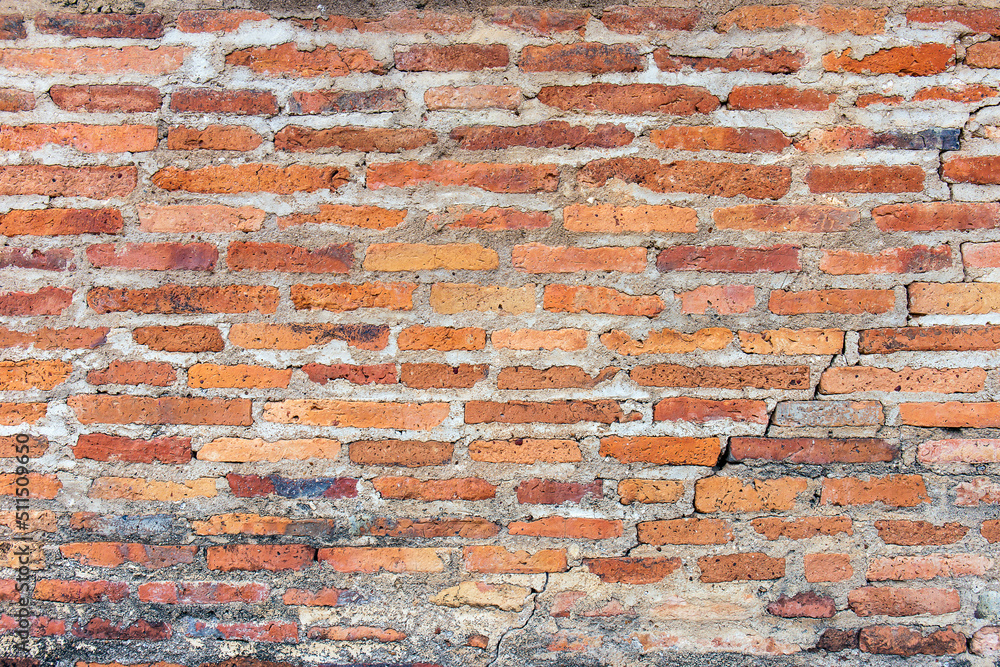 Poster old broken wall background with bricks.