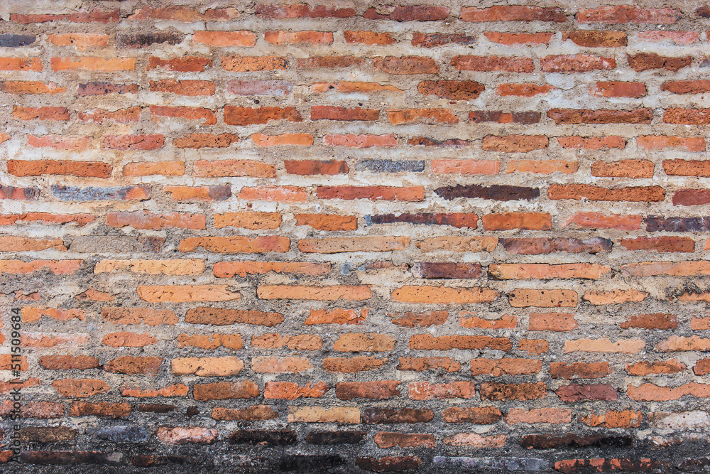 Poster old broken wall background with bricks.