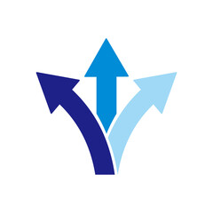 3 way direction icon. 3 way arrows vector icon. Arrows direction icon symbol