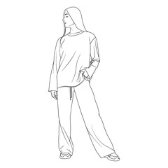 Girl in a tracksuit outline vector