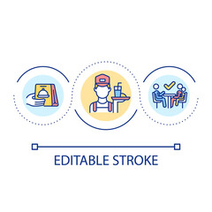 Food takeout and delivery loop concept icon. Eating in family style restaurant abstract idea thin line illustration. Ordering meals. Isolated outline drawing. Editable stroke. Arial font used