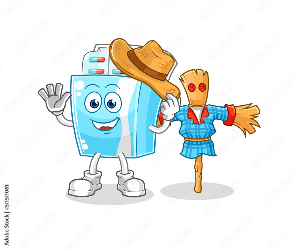 Poster medicine package with scarecrows cartoon character vector