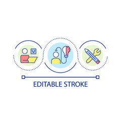 Apply knowledge and skills to work loop concept icon. Information acquisition and learning abstract idea thin line illustration. Isolated outline drawing. Editable stroke. Arial font used
