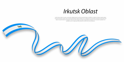 Waving ribbon or stripe with flag of Irkutsk Oblast