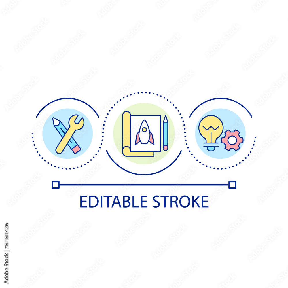 Poster creation process loop concept icon. use learned knowledge and skills. learning principles abstract i