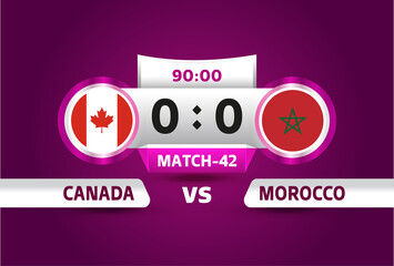 canada vs morocco, world Football 2022, Group F. World Football Competition championship match versus teams intro sport background, championship competition final poster, vector illustration.
