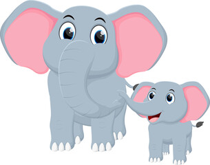 Obraz na płótnie Canvas Mother and baby elephant Cartoon 