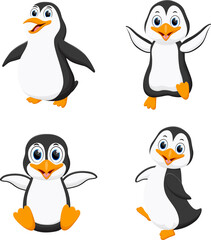 Set of cute cartoon penguin isolated on white background © ROFIDOHTUL