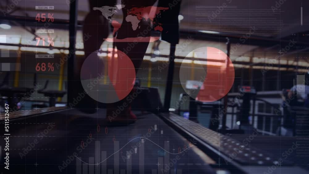 Poster animation of financial data processing over running person