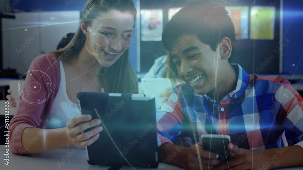 Poster animation of data processing over diverse students talking