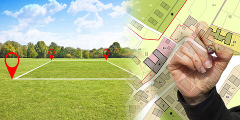 Land plot management - real estate concept with a vacant land for building construction and...