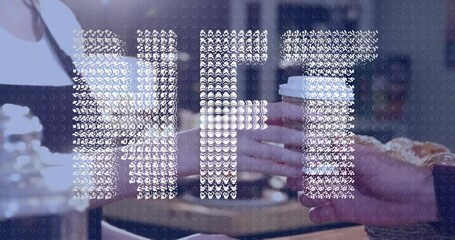 Animation of digital interface over barista is making coffee - Powered by Adobe