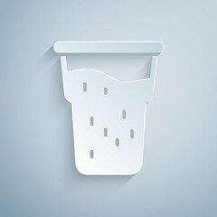 Paper cut Glass of beer icon isolated on grey background. Paper art style. Vector