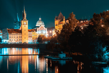 Prague cityscape at night. Czech Republic